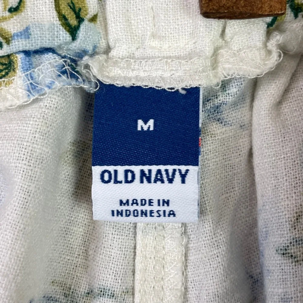 Old Navy Floral Skort Womens Medium White Blue Linen Blend Wrap Front Mini Skirt